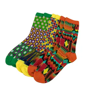 

African Socks For Women Creative stripe Pattern Breathable Sweat-Absorbing Deodorant 3pair/lot Cotton Middle Tube Socks WYB526