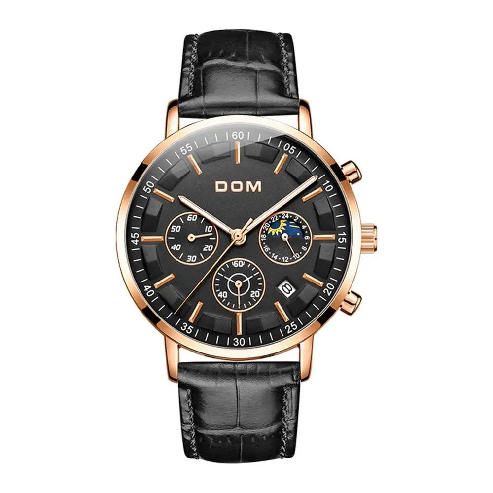 DOM Роскошные Брендовые мужские деловые часы с хронографом водонепроницаемые кварцевые наручные часы полностью стальные мужские часы Relogio Masculino M-1296GK - Цвет: M-1296GL-1M