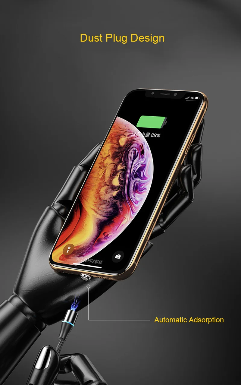 5А магнитное зарядное устройство для iPhone X XSR XS светодиодный магнитный кабель Android Micro usb type C для samsung S9 Plus Магнитный кабель для быстрой зарядки