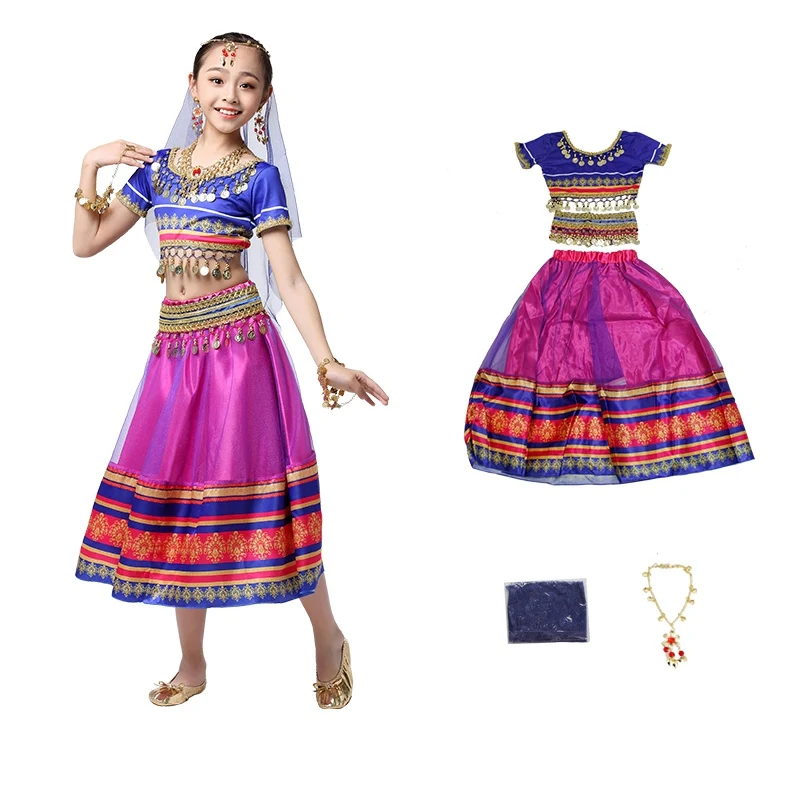 One color-5pcs Модный набор костюма для танца живота танцевальная одежда для девушек детское индийское сари наряды дети сценическое представление ребенок танец живота костюм - Цвет: One color-5pcs