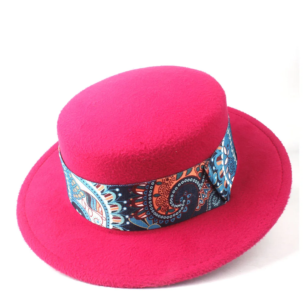 Rose Red Модная мужская и женская шляпа на плоской подошве с широкими полями, богемная шляпа, шерстяная, зимняя, осенняя, церковная, очаровательная, Повседневная шапка - Цвет: Rose Red