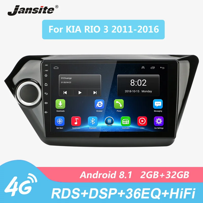 

Jansite R9 9" RDS Car Radio For KIA RIO3 2011-2016 Android 8.1 Player Touch screen 4G network 36EQ multimedia player with Frame