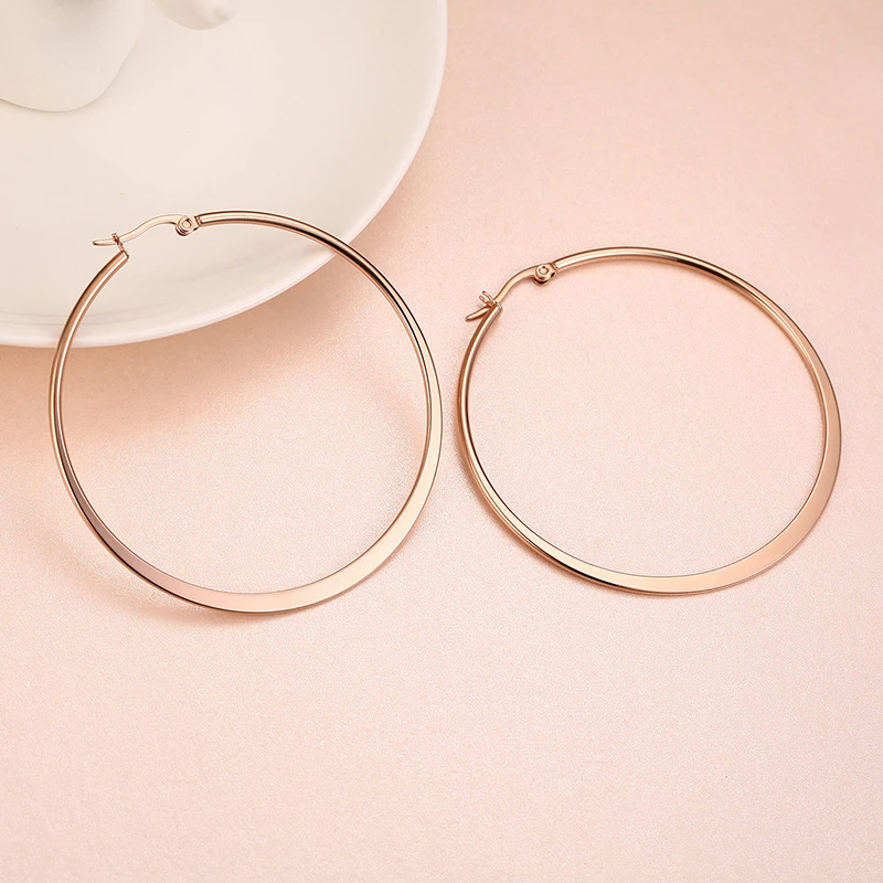 Vnox продвижение Серьги-кольца для Для женщин простой большими ушами Нержавеющая сталь - Окраска металла: EH-262R-58