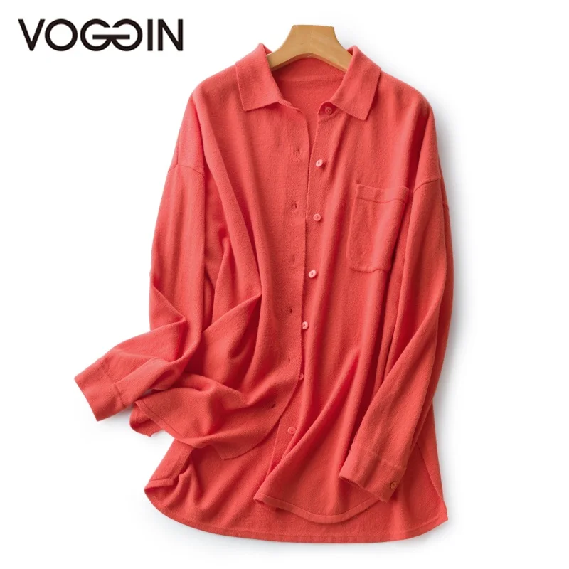 

VOGGIN Women plus sizes sweater Cardigans pocket full sleeves loose turn-down collar Merino wool Knitted wear fat ladies Outwear