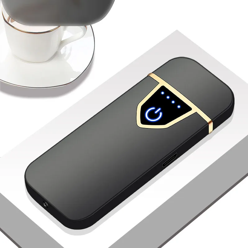 Business black USB зарядка электрическая зажигалка сенсорный датчик переключатель двусторонний ветрозащитный беспламенный зажигалки для сигарет Рождественский подарок для мужчин - Цвет: Business black