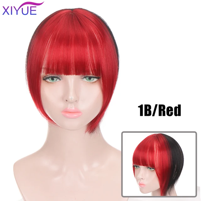 Black/Light Brown Clip In Hair Bangs Hairpiece Accessories Synthetic Fake Bangs Clip In Hair Extensions Clip In Hair Pieces Red