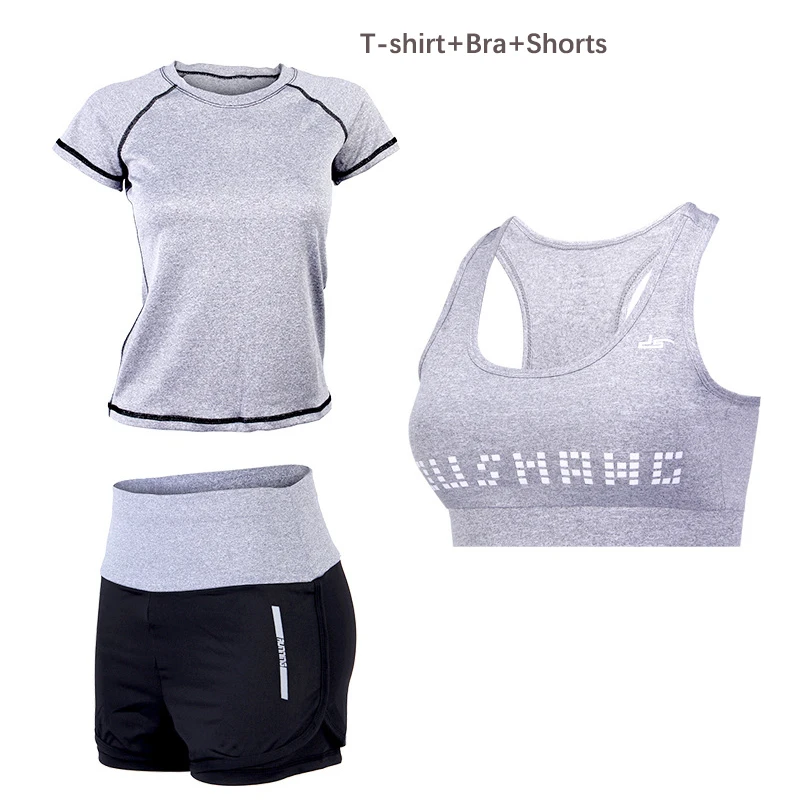 Sportwear-3Pcs-S-GRA Женский комплект для йоги, тонкая дышащая одежда для фитнеса, спортивный костюм для бега, тренировочный костюм для йоги, XL, спортивная одежда, спортивная одежда для женщин - Цвет: Sportwear-3Pcs-S-GRA