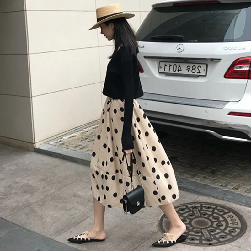 SHENGPALAE Faldas Mujer Moda Новая мода осень-зима юбка Для женщин в горошек, украшенное принтом со Эластичная лента юбки Faldas женские A287