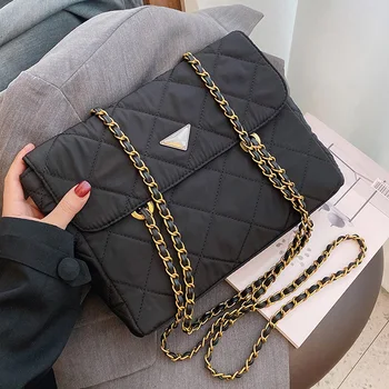 

Textured Nylon Bag 2020 New Trendy Fashion One-shoulder Female Bag Cross-body Rhombic Embroidered Thread Chain Bag Handbags