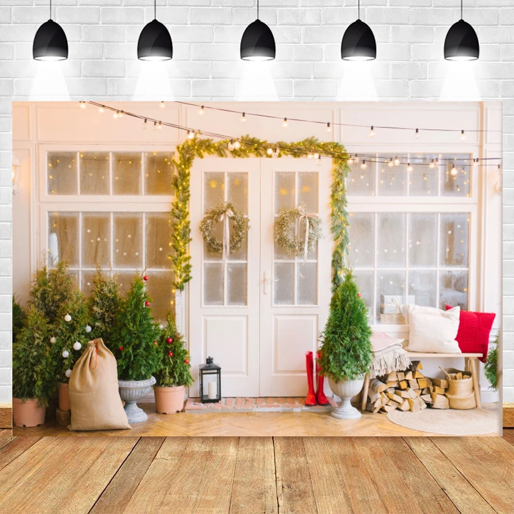

Yeele Christmas Backdrop Baby Photography White Door Window Winter Pine Background Indoor Photocall Photo Studio Photophone