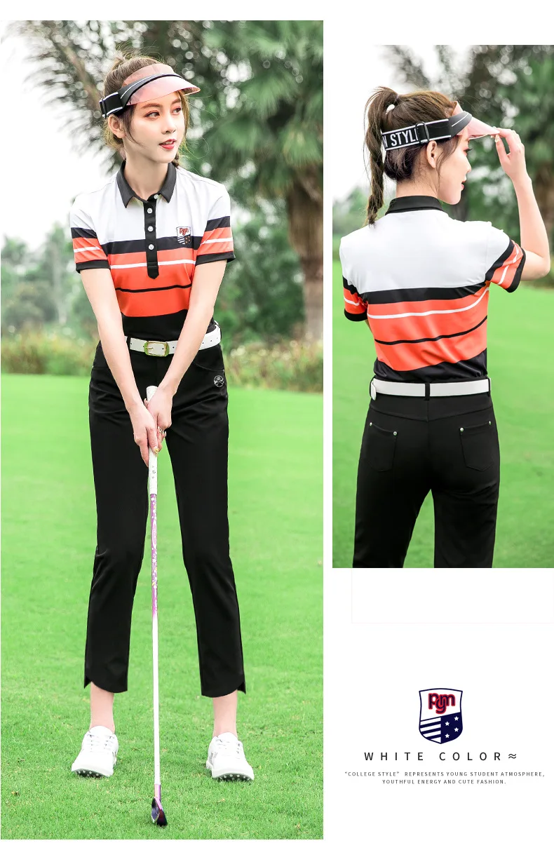PGM Golf Apparel женский спортивный костюм Весна Лето короткий рукав женская одежда+ брюки полосатая молочная шелковая футболка