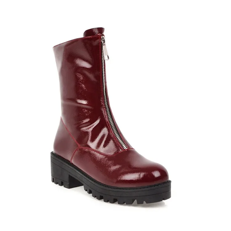 Женские ботинки до середины икры; chaussure; зимние ботинки-гладиаторы; большие размеры; обувь из лакированной кожи; женская обувь; zapatos mujer sapato; H293 - Цвет: wine red