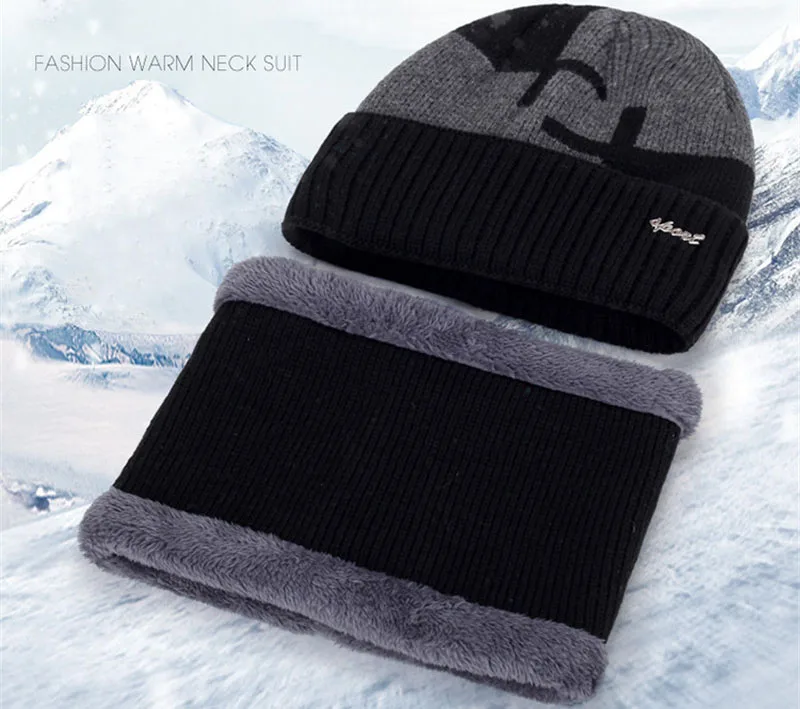 2 шт. модные зимние защитные вязанные шапочки Skullies& Beanies с шарфы-Снуды зимняя шапка для мужчин Лыжные шапки