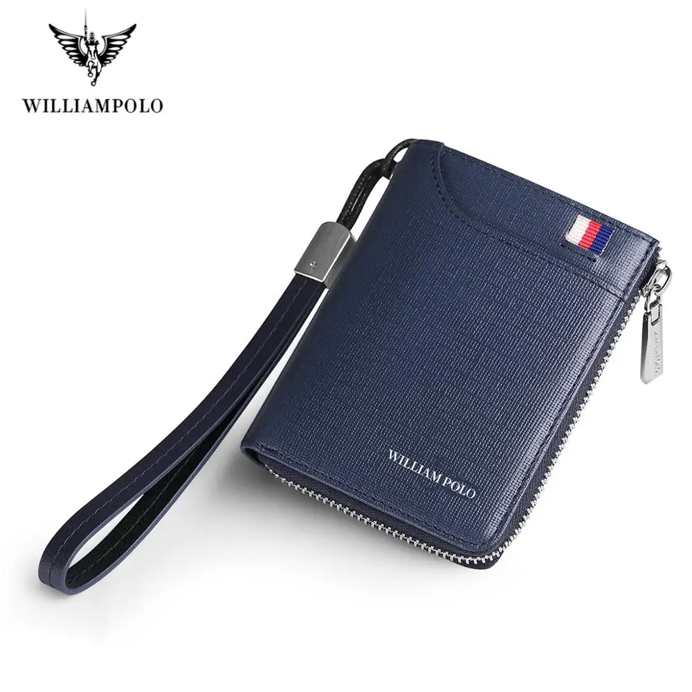 Мужской кожаный кошелек WILLIAMPOLO многофункциональный на молнии с защитой от кражи