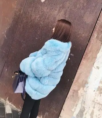 Зимнее меховое пальто Женская Роскошная Шуба из искусственного лисьего меха 26 цветов на заказ Плюс Размер пушистая куртка из искусственного меха пальто из искусственного меха Manteau Fourrure - Цвет: Sky Blue
