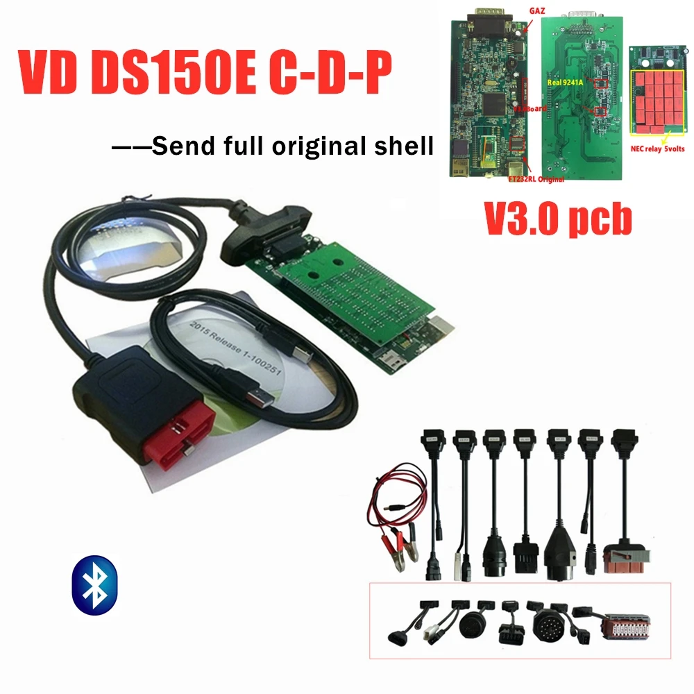 Original shell + 2016R0 spftware keygen mit bluetooth Neue vci 3,0 pcb Scan für delphis obd2 diagnose werkzeug + 8pc auto kabel Original shell + 2016R0 spftware keygen mit bluetooth Neue vci 3,0 pcb Scan für delphis obd2 diagnose werkzeug + 8pc auto kabel