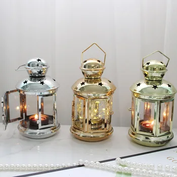 

electroplate Candlestick Star European Iron Pendant Lantern Holder Candlestick Tealight Hanging Lantern Vintage