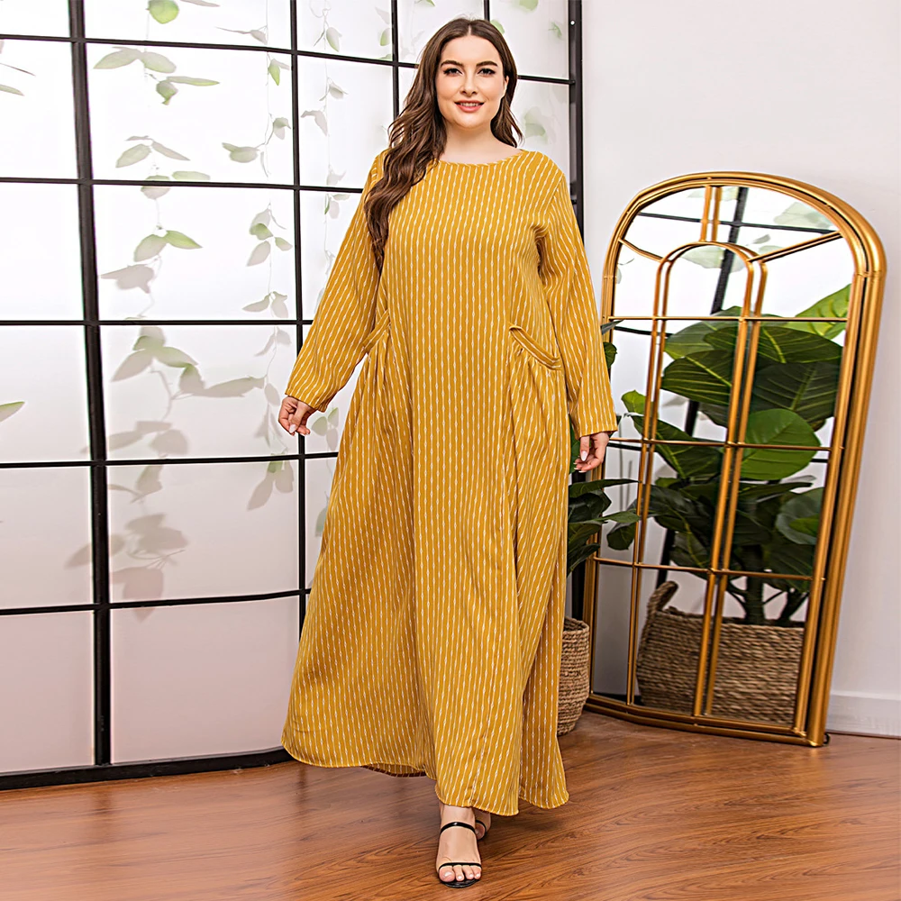 Женское платье с длинным рукавом Siskakia макси круглым вырезом и боковыми карманами