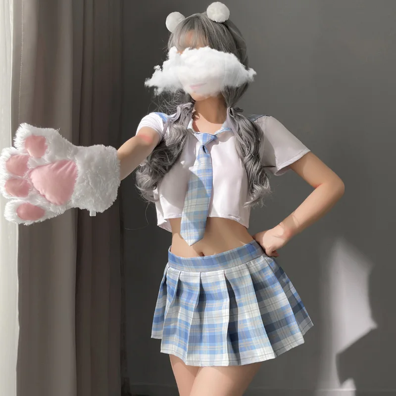 Lingerie Cosplay Uniform Japanese Plaid Anime Women Sexy Schoolgirl JK with Pleated Skirt Student Roleplay Costumes Cheerleading
