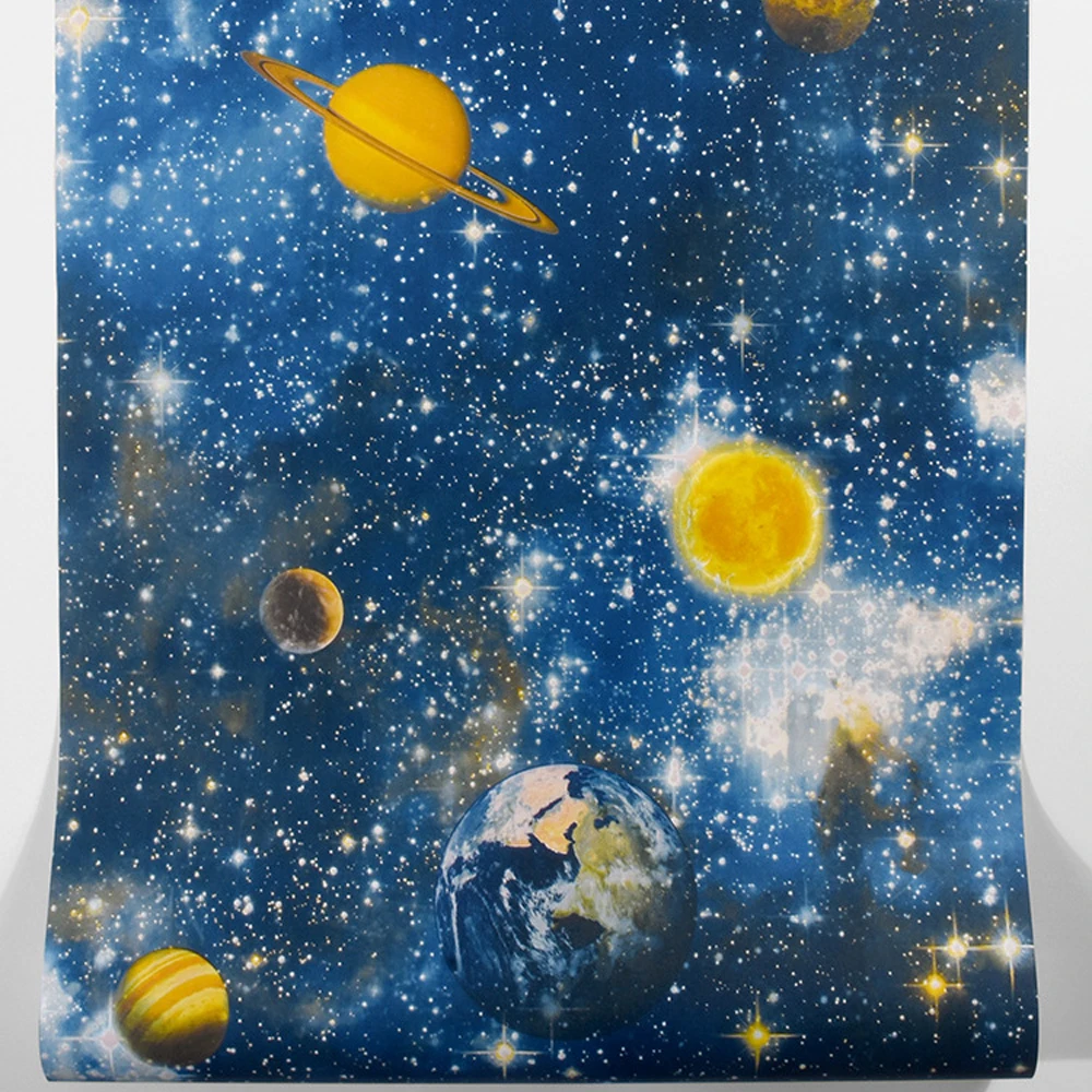 

Q QIHANG Outer Space Planet Universe Planet Children's Room Living Room PVC Wallpaper Roll 5.3m2