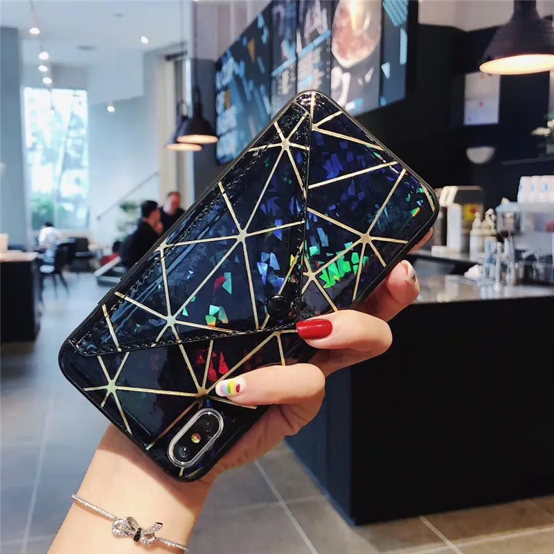 Для iPhone XS MAX XR XS Роскошная Лазерная квадратная скобка ремешок с бриллиантами чехлы для телефонов iPhone 7 8 6s Plus 10X чехол Capa Funda