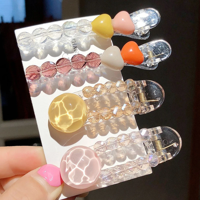 

1/2Pcs Korean Crystal Hairpins Elegant Hear-Shape Hair Clip for Girl Barrettes Hair Styling Accessories Exquisite Side Clips