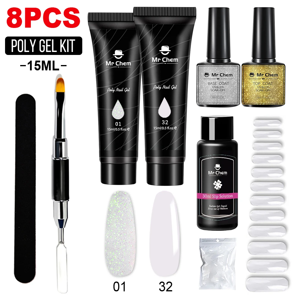 Mr Chem 15ml Poly Nail Gel Kit Quick Building Set Poly UV Gel Nail Gel Nail Polish For Nail Extensions Acrylic Gel Polish Nails
