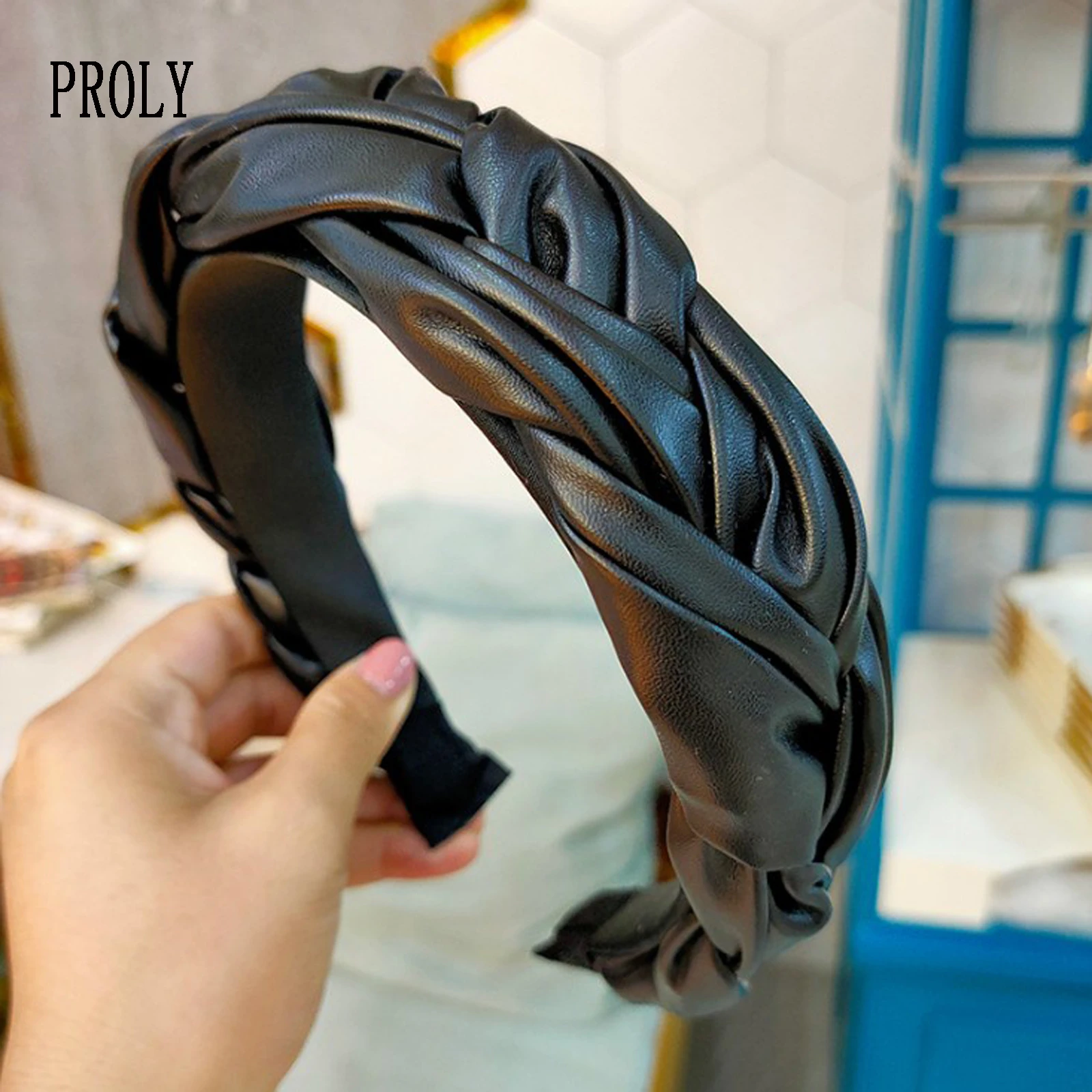 PROLY New Fashion Hair Accessories For Women Leather Hairband Cross Knot Braid Headband Adult Wide Side Headwear Hair Hoop hair clips for women