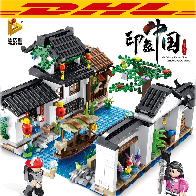 

2020 DHL New 1801Pcs Impression Chinese style series Jiangnan Village Water Model Building Kits Blocks Bricks Christmas Toy Gift