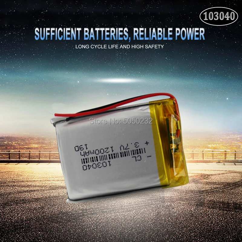 

1pc 103040 1200mAh 3.7V Polymer Battery Cells Rechargeable Lithium Li-po Batteries for MP4 MP5 GPS PSP PDA Bluetooth