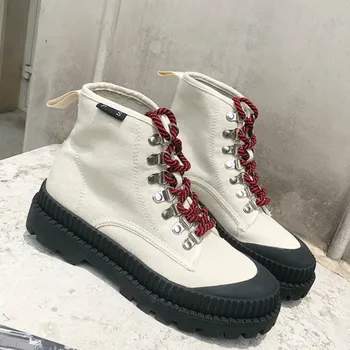 

New ladies autumn and winter booties Canvas Shoes Lace up Solid Ankle Boots Round Toe Women Shoes Walking Shoes I1-33