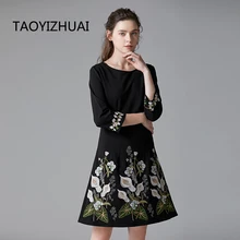 TAOYIZHUAI осеннее поступление ТРАПЕЦИЕВИДНОЕ повседневное Стильное женское платье с круглым вырезом и цветочным принтом выше колена Роскошные элегантные вечерние Большие размеры 14310