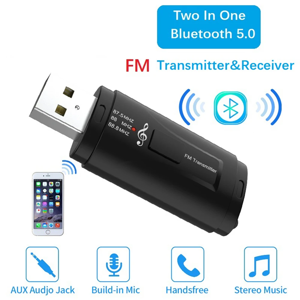 2 In 1 FM Transmitter Car Bluetooth compatible 5.0 Receiver USB FM