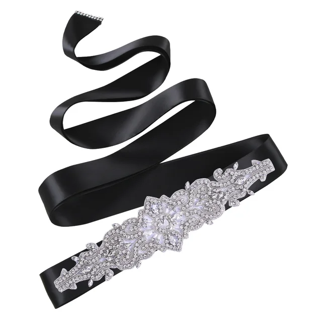 TOPQUEEN S26 Luxury Rhinestones Wedding Dresses Belt Women Crystal Belts for Bride Wedding Waistband Jewel Belts Bridal Sashes Black ribbon