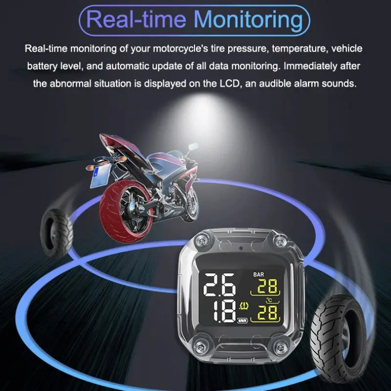 Датчики давления в шине мотоцикла в режиме реального времени ЖК-дисплей внешние датчики TPMS система контроля давления в шинах для мотоциклов