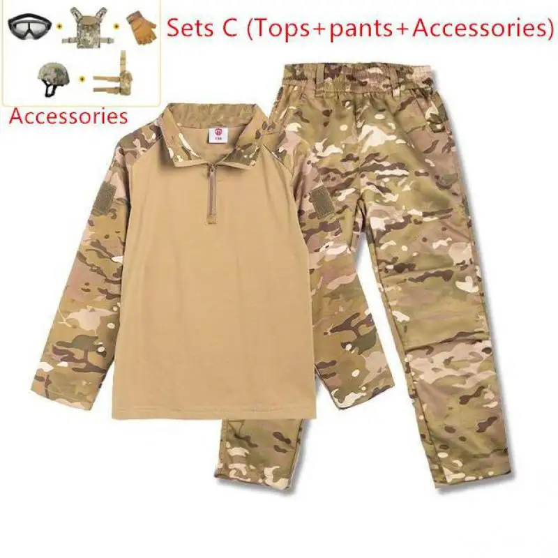 Kids Adult Military Tactical Training Uniform Set Children Jungle Camouflage Top Pants Men Special Forces Combat Outdoor Costume