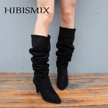 HIBISMIX/женские черные сапоги на высоком каблуке; сапоги до колена с острым носком; женская зимняя обувь на шпильке 8 см; 1372