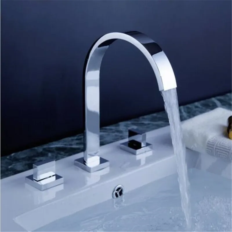 Water Tap Black Silver Wastafel Mengkraan Brass 3 Hole Faucet Grifo Pared - Цвет: Silver