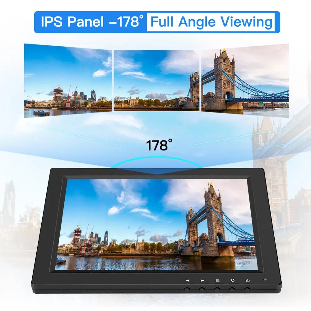 Eyoyo 10 inch Security CCTV Monitor Small Portable HDMI LCD Monitor IPS HD with BNC HDMI VGA AV Input for PC Raspberry Pi Gaming