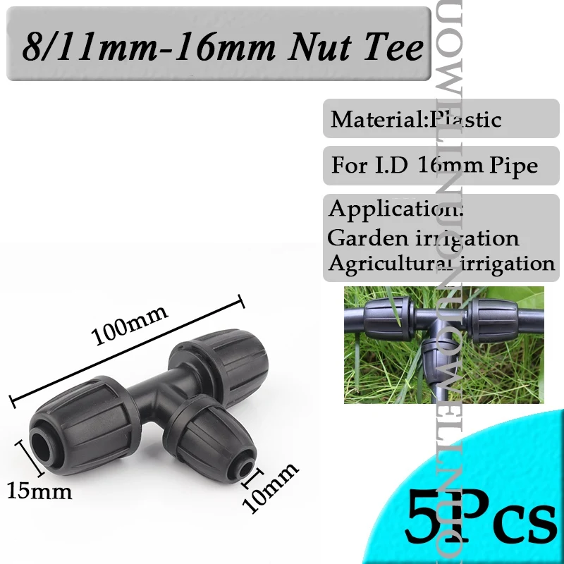 5pcs 16mm Garden Irrigation Tube Connector POM Watering Hose Nut Elbow Tee Connectors Agricultural irrigation PE Pipe Joints