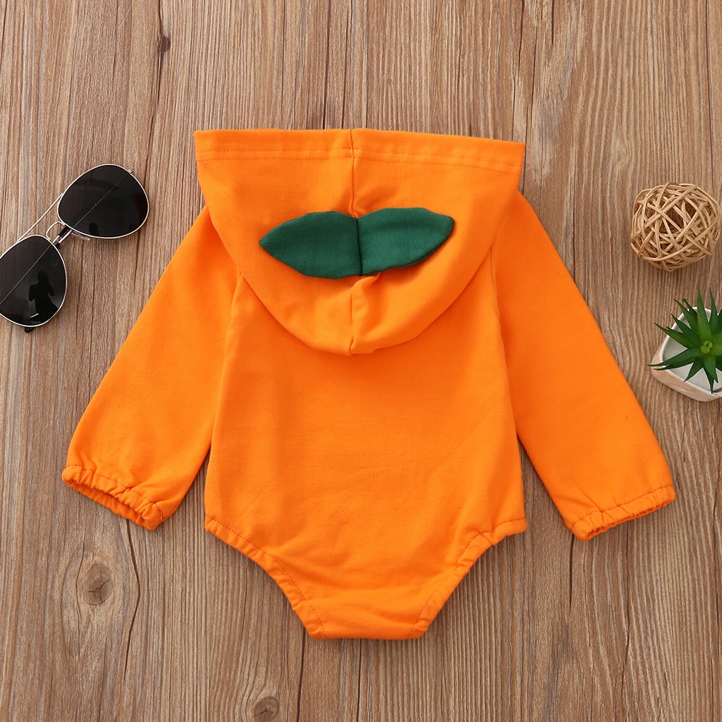 Baby Boys Girls Halloween Hodded Outfit Pumpkin Long Sleeve Bodysuit Hat Socks My First Halloween Costumes 0-18M
