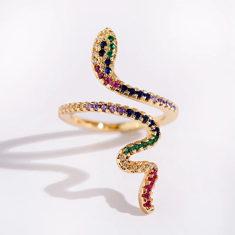 2020 Joyeria Mujer Stackable Rings Snake Rings For Women Gold Color Clear CZ Punk Rock