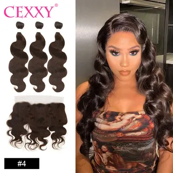 

Cexxy Colored Human Hair Bundles With Frontal 13x4 Pre-Plucked Frontal Brazilian Body Wave Hair Weave Frontal With Bundles