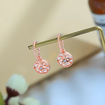 

2020 New Design Hypoallergenic Rose Gold Color Eight Point Star Shell Dangle Shaped Hoop Drop Earrings Factory Wholesale Women