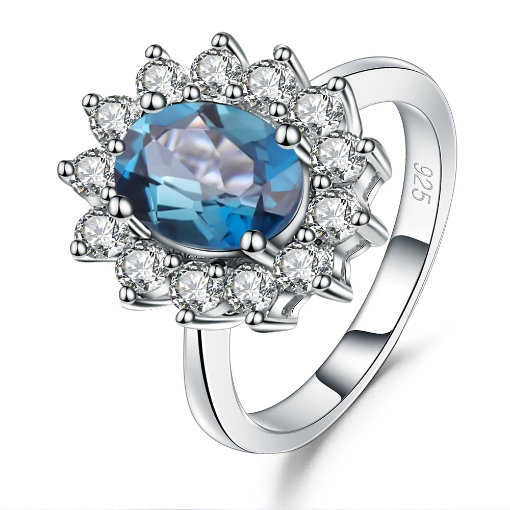 GEM'S BALLET 1.57Ct Овальный Цветок натуральный Лондон Голубой топаз Кольцо Настоящее 925 пробы серебряные обручальные кольца для женщин классические ювелирные изделия