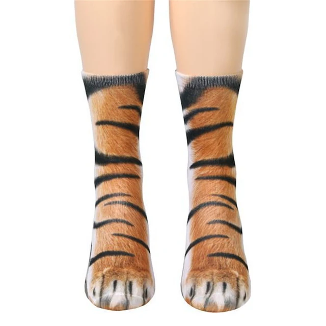 Unisex Adult Child 3D Print Animal Paw Socks Creative Funny Cat Dog Dinosaur Tiger Paw Socks for Boys Girls Casual Tiger