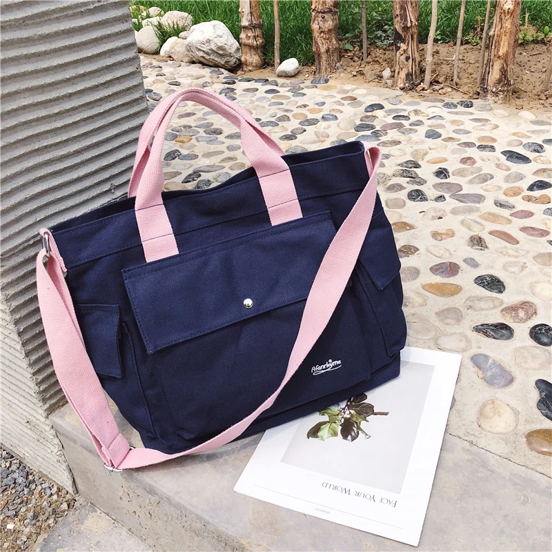 

Women's canvas handbag fashion shoulder bag portable ladies multi-function large capacity leisure travel bag ladies