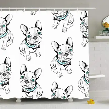 

Shower Curtain Set with Hooks 66x72 French Bulldog Eyes Pattern Head Mammal Isolated On Canine Drawing with Sketch White