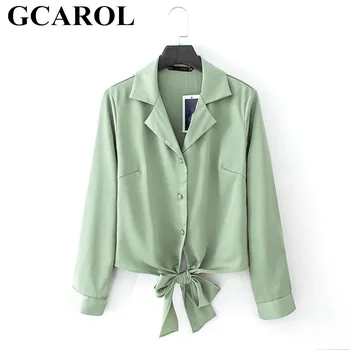 

GCAROL 2020 Early Spring Suit Collar Stains Shirt Bowknot Cropped Top Elegant Casual Short Blouse High Street Oversize Tops