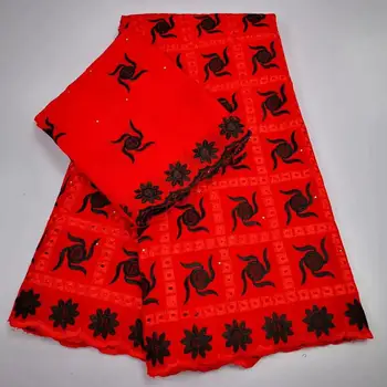 

Graceful red African cotton lace fabric +2Y Swiss voile scarf lace fabric for wedding/party dress set YCV94(5+2y)